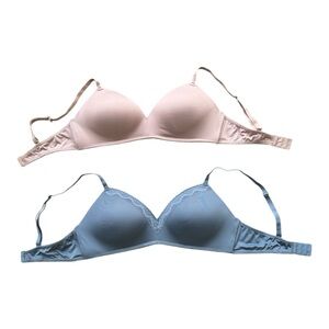 Maidenform Bundle of 2 Wireless 38C Bras Tan Nude Beige Blue adjustable straps